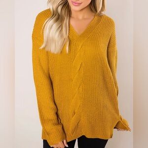 NWT Mustard Yellow Gold Cable Knit Sweater
